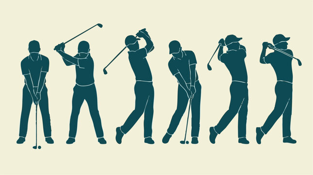 Golf swing sequence illustration, showing different stages of a golfer's shot