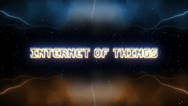 Internet of Things Neon text with retro style background