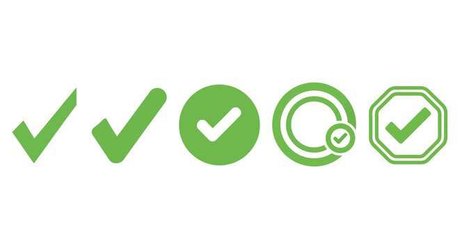 Collection of Green Check Mark Icons in Various Styles and Designs for Confirmation and Success