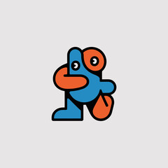 Obraz premium Blue Cartoon Character Running on White Background