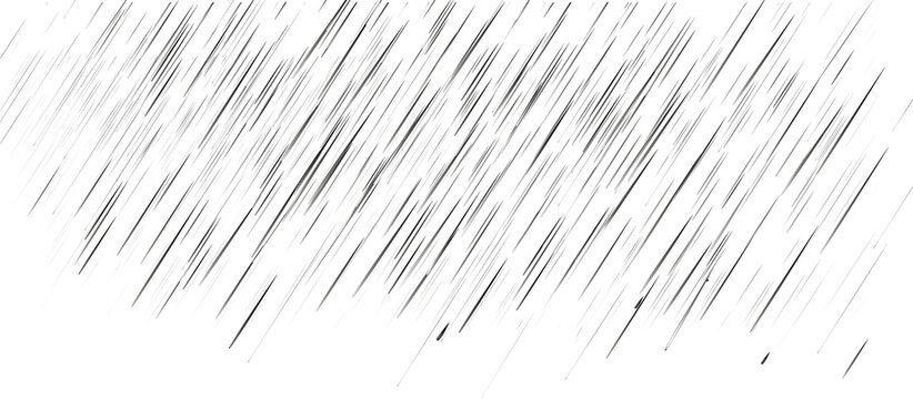 Abstract graphic texture of numerous thin gray diagonal lines creating a dense pattern resembling falling rain or streaks of light on a transparent background ideal for digital design elements