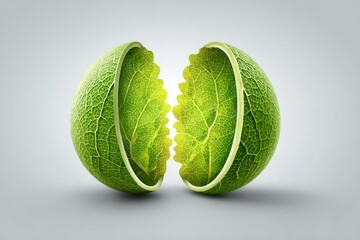 Unique green leaf concept with split design. natural biotech innovation, organic wellness, environmental health