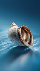 A beautiful shell resting on calm water surface. natural biotech innovation, organic wellness, environmental health