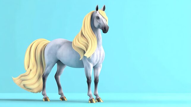 Majestic white horse with flowing golden mane standing proud 