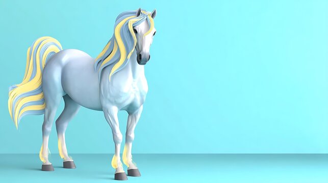 A stunning illustration of a horse with a flowing mane and tail against a vibrant backdrop