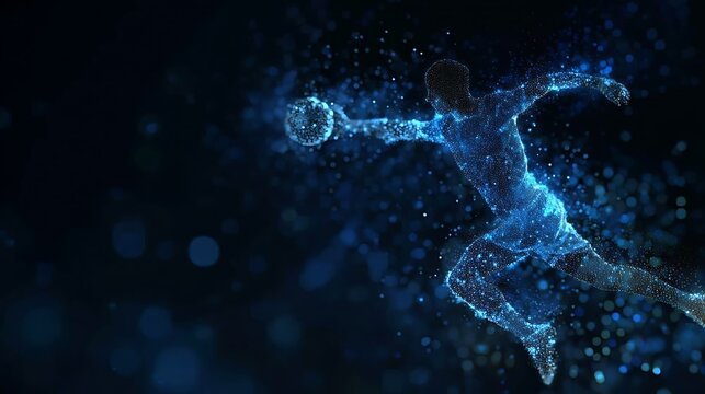 A basketball player performing a dynamic slam dunk with a glowing effect against a dark background. The energy and action are captured with vivid detail, highlighting the athletic prowess