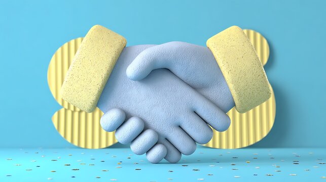 A symbolic representation of agreement, unity, and partnership. The two hands clasped in a handshake conveys a sense of cooperation