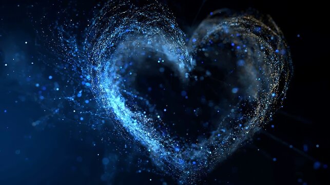 A captivating, luminous heart composed of shimmering particles, symbolizing love and connection, set against a dark backdrop