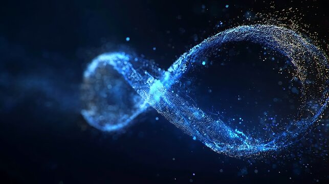 Abstract Infinity Symbol in a dark and mysterious space. The symbol is shimmering with bright energy