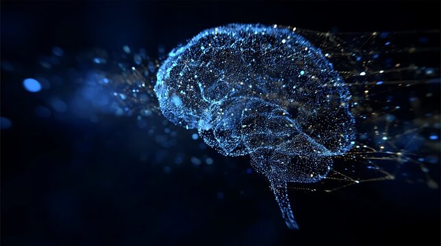 A luminous digital rendering of a brain, showcasing interconnectedness and intelligence. A captivating portrayal of cognitive function and neural networks. 