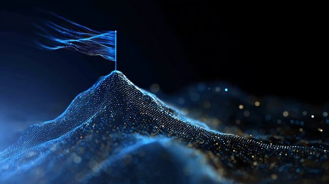 A flag planted atop a digital mountain