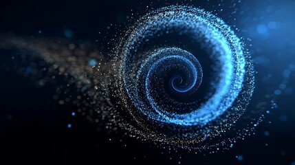 A mesmerizing swirling spiral composed of countless particles, set against a dark background