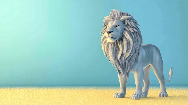 Majestic Lion in Profile Against Teal and Sand Backdrop