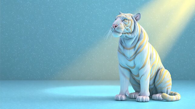 A serene white tiger basking in a spotlight, eyes closed in peaceful contentment