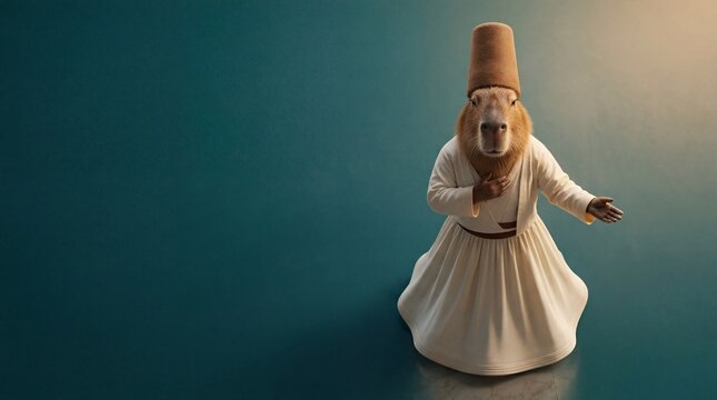 Anthropomorphic Capybara Whirling Dervish Performing Sufi Sema Dance Surreal Banner