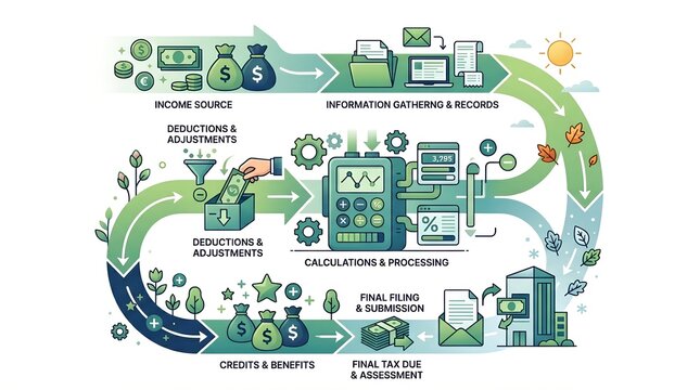 Tax Filing Process Flow Concept Illustration