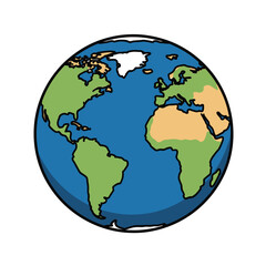 Obraz premium The planet Earth is depicted as a cartoon globe showing continents and oceans.