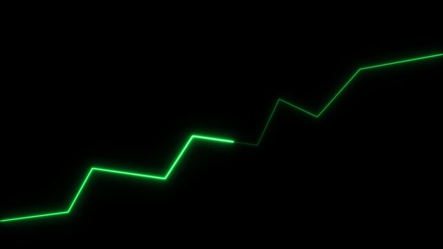 Green Neon Line Graph Ascending on Black Background