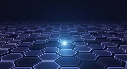 Fototapeta premium Futuristic Hexagonal Pattern, Abstract Technology, Digital Landscape, Graphic Design, Dark Environment, Aerial Viewpoint