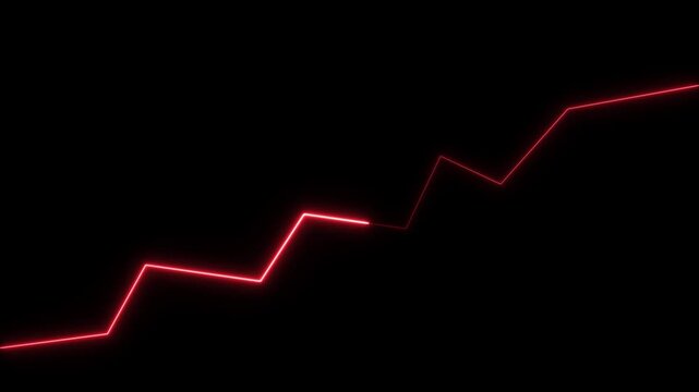 Red Neon Line Graph Ascending on Black Background abstract