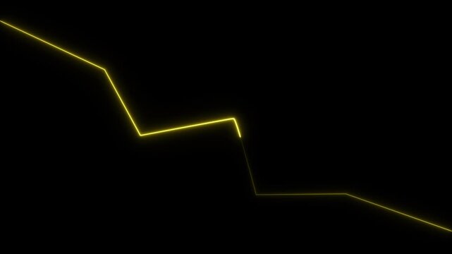 Yellow Neon Line Graph Descending on Black Background