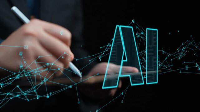 This image showcases a futuristic representation of artificial intelligence with hands holding a digital tablet, set against a dark background, symbolizing innovation and technology. Cipher