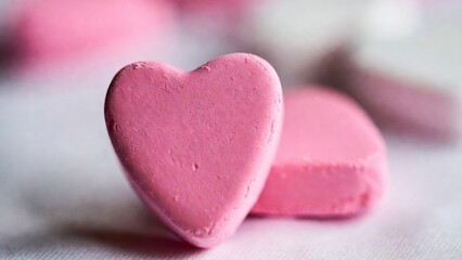Fototapeta premium Single pink heart candy in focus with blurred background