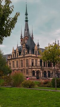 Distillery in the Gothic Renaissance Benedictine Palace, Fecamp, Normandy region, France, October 15, 2025. High quality 4k footage
