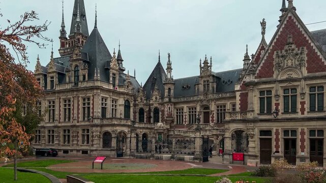 Distillery in the Gothic Renaissance Benedictine Palace, Fecamp, Normandy region, France, October 15, 2025. High quality 4k footage