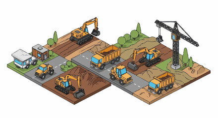 Construction vehicles and heavy machinery. © Sun