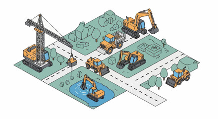 Construction site with heavy machinery equipment. © Sun