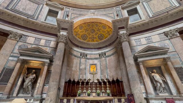 Beautiful panoramic interior of the Pantheon, Rome, Italy