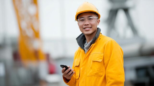 construction worker, safety jacket, hard hat, smartphone, industrial site, civil engineer, site supervisor, construction management, engineering job, safety gear, building site
