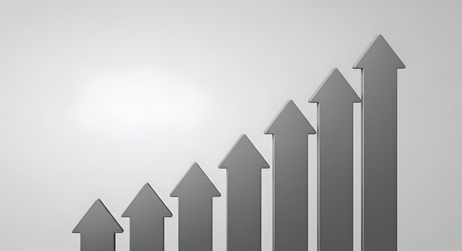 Gray arrows pointing up in ascending order on light gray background ascending arrows