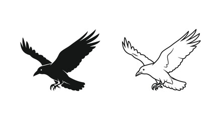 Obraz premium Flying Birds Silhouettes: Raven and Seagull Vector Art Vector