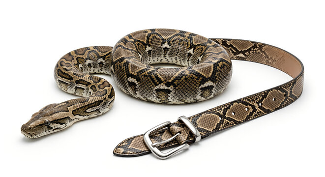 The snake-belt forms a soft S curve across the frame, leading the eye from the predator's head to the functional buckle at the end