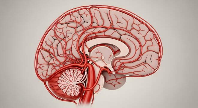 Human brain with visible vessels and cerebellum brain anatomy cerebral cortex