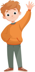 Fototapeta premium Smiling Child Waving Hand Colorful Vector Illustration