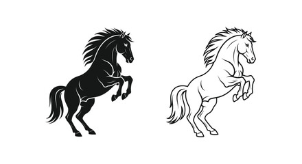 Fototapeta premium Rearing Stallions: Black and White Horse Art Vector