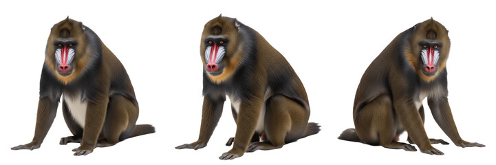 Mandrill Mandrillus sphinx in rainforest landscape wildlife photography primate colorful face wild animal portrait monkey species nature wilderness photography African wildlife © NigCocu