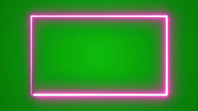 Pink neon light forming a rectangle frame on green background animation