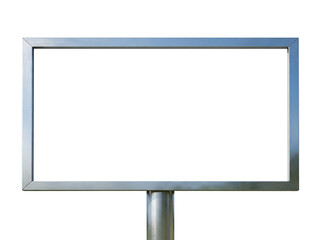 Fototapeta premium Modern minimalist outdoor billboard with brushed steel frame and transparent canvas isolated on transparent background (PNG image)