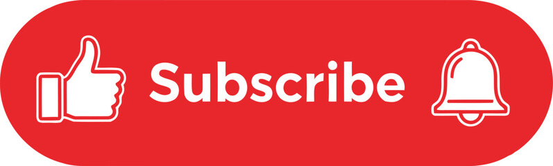 Obraz premium Red subscribe button with thumbs-up and bell icons Vector