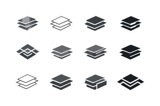 metal cladding. Icon set. Set Logo of metal cladding: overlapping metal sheets. harmonious logo variations of the same emblematic concept, each with different