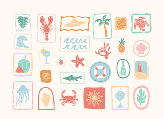 Obraz premium Beach Sticker Pack Summer Doodle