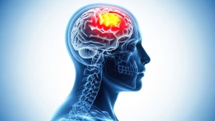 Obraz premium Traumatic brain injury, a serious neurological condition, visualizing head trauma damage, depicting pain, cognitive impairment, essential for medical diagnosis and public health awareness