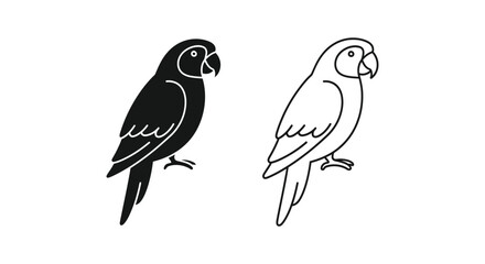 Fototapeta premium Black and White Parrot Illustrations - Simple Bird Art Vector