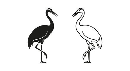 Fototapeta premium Black and White Crane Bird Silhouettes: Striking Nature Art Vector
