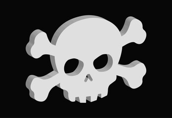 Obraz premium 3D Skull and Crossbones Icon – Minimal Cartoon Style White Pirate Symbol Isolated on Black Background