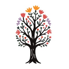 Obraz premium Stylized Decorative Tree Flat Vector Illustration, Botanical Nature Design for Seasonal, Wall Art and Poster Projects